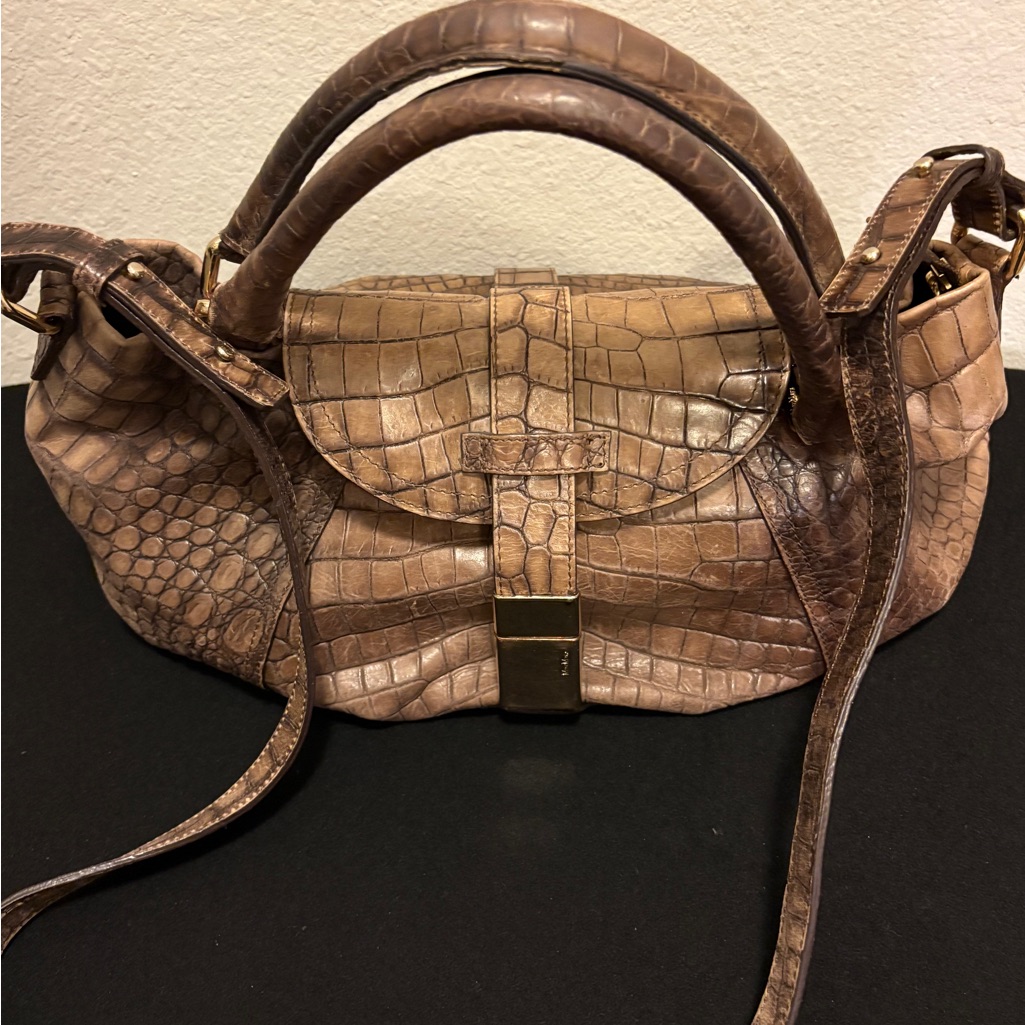 Elegant Maxmara Brown Crocodile Pattern Handbag
